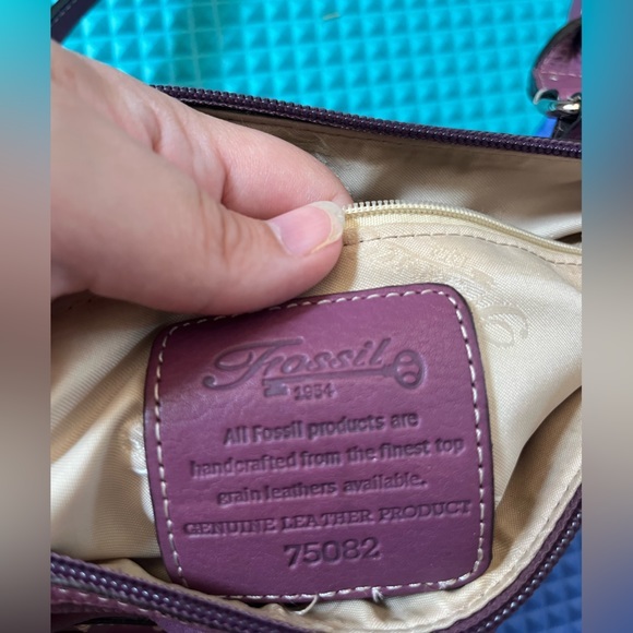 Fossil Y2K Pebbled Genuine Leather Purple Sz M Handbag - Picture 5 of 11